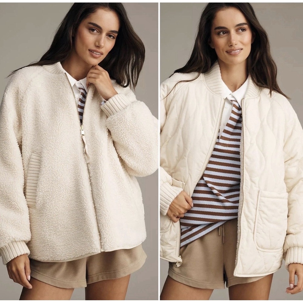 Varley Serina Reversible Quilted Jacket Cream Sherpa $298 Anthropologie New S